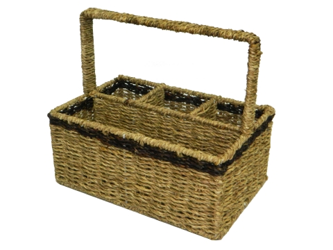 Rectangular seagrass flatware caddy  2 tone